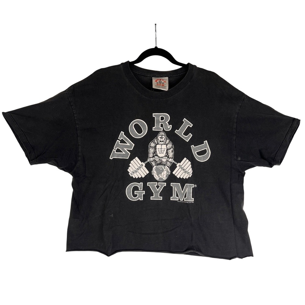 Vintage World Gym Graphic T-Shirt Black Cropped